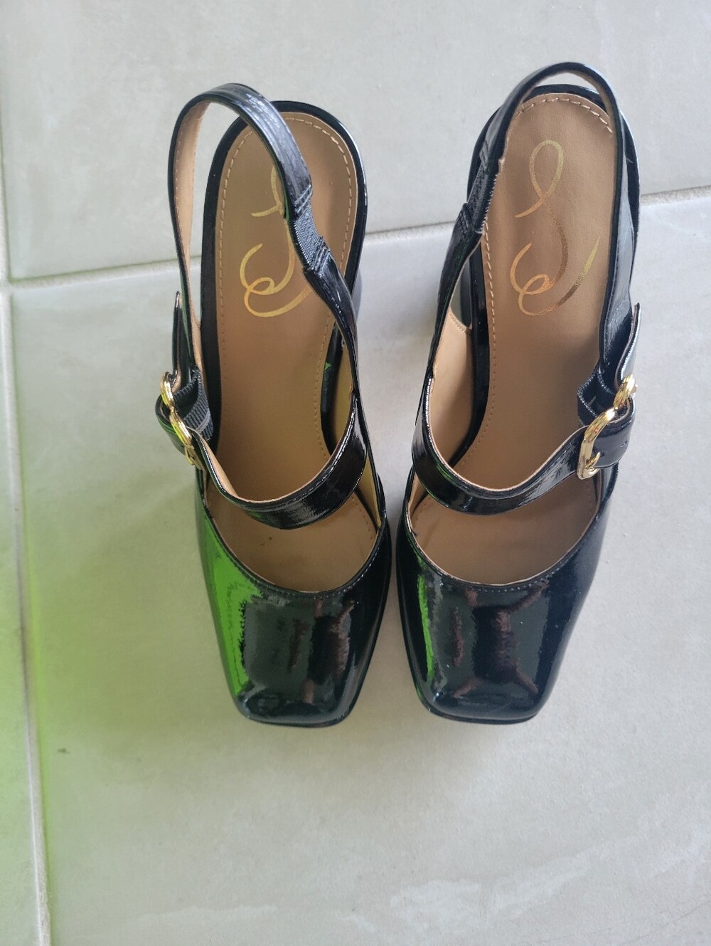 Sam Edelman Black Patent Slingback Mary Jane Heels